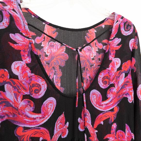 Free People Printed Symphony Sheer Slip Tunic Paisley Bell Sleeve Dress - Picture 4 of 10